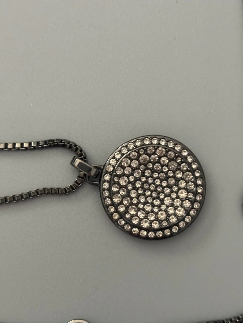 Michael Kors Pave Disc Pendant Necklace in Gunmetal